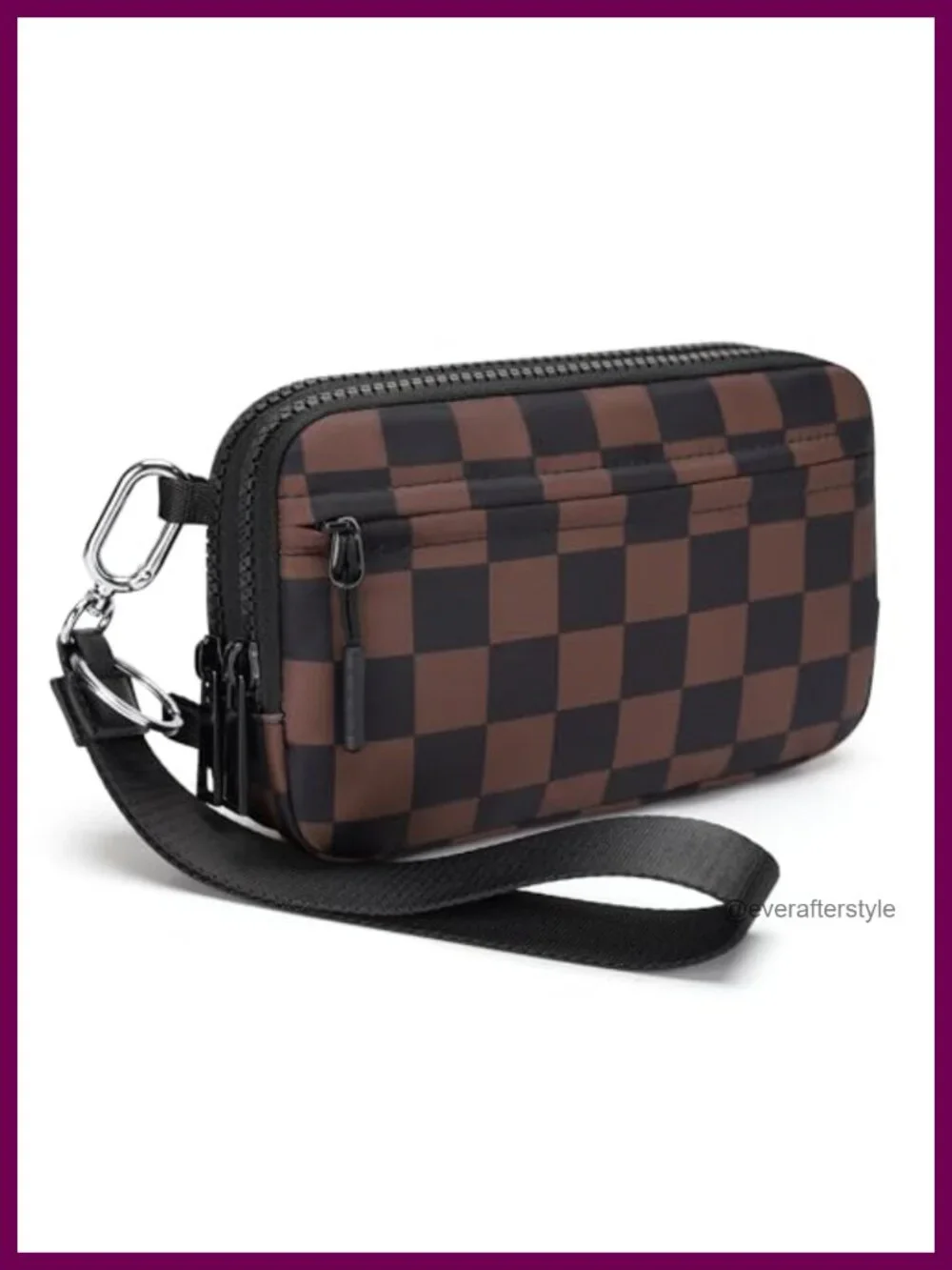 RFID Wristlet Wallet Crossbody Bag Women Checkered Quilted Nylon with Coin Purse
